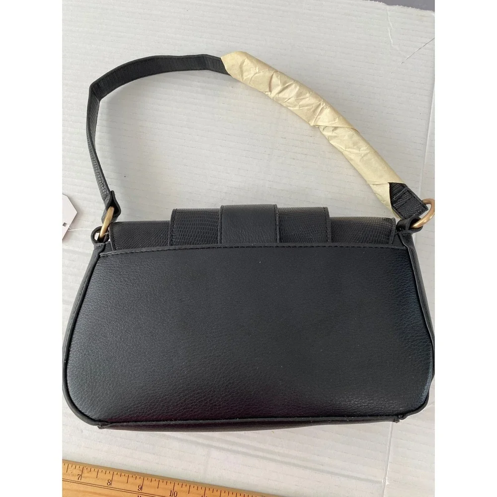 Time And True Shoulder Bag Women OS Black New Lizard Embossed Baguette Snap Magn - Picture 6 of 10